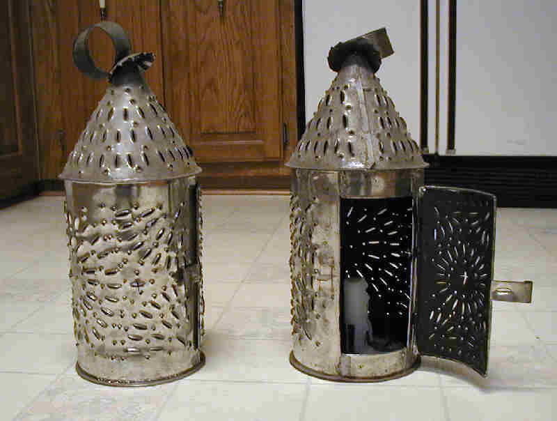 2 18 Year Old Pierced Tin Lanterns that we made